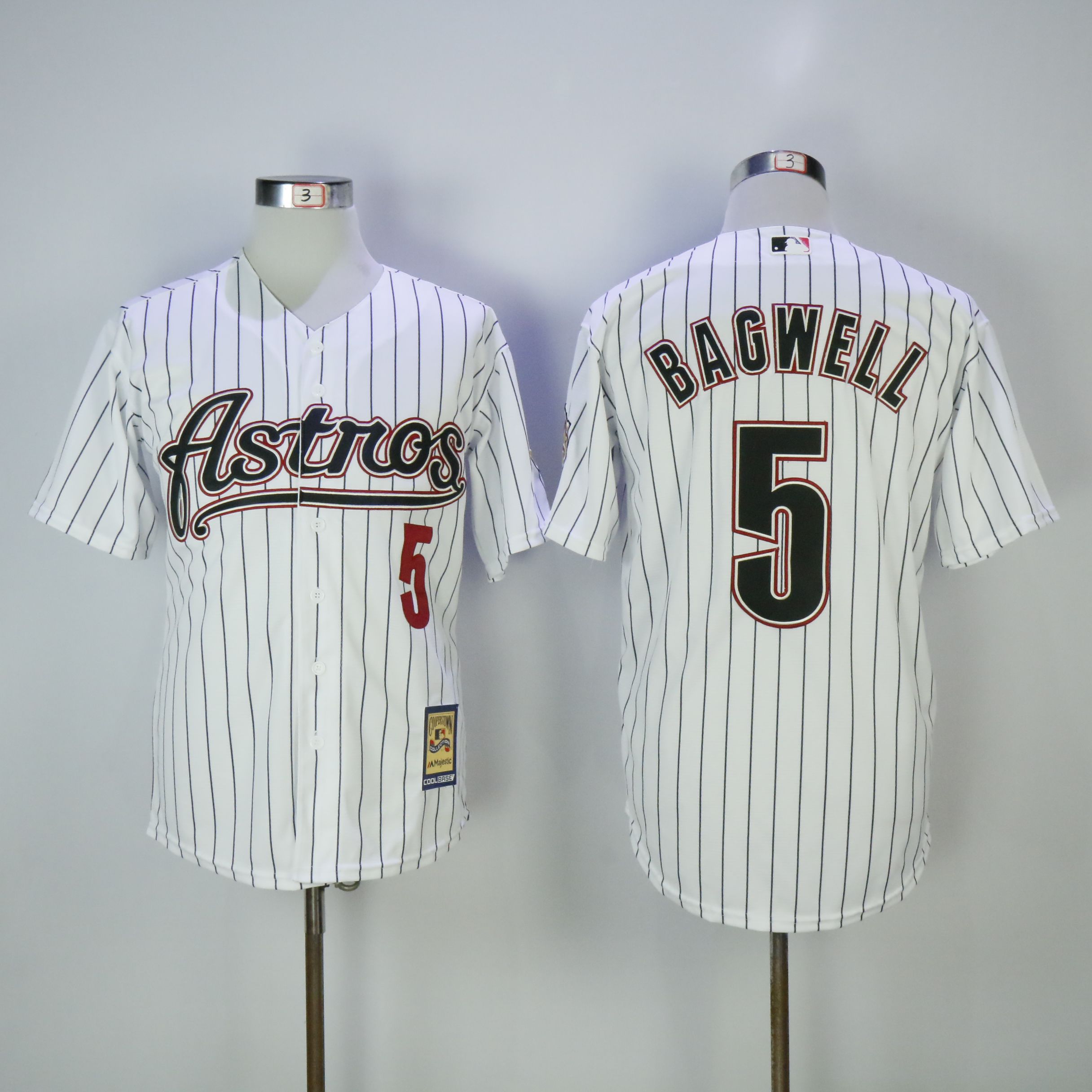 Men Houston Astros 5 Bagwell White Stripe Throwback MLB Jerseys